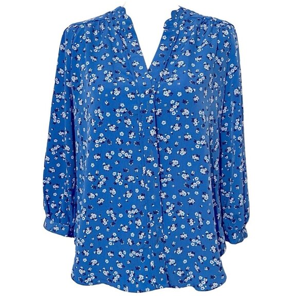 Karl Lagerfeld Womens Blouse Floral Blue Button Down Long Sleeve, Size M, NWT - Picture 1 of 6